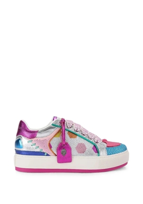 Kurt Geiger London crystal-embellished metallic leather sneakers - Silver