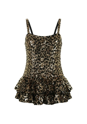 Valentino Garavani sequinned leopard-pattern ruffled playsuit - Black