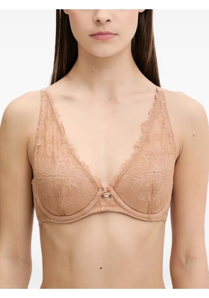 Emporio Armani lace-overlay logo-strap bra - Neutrals