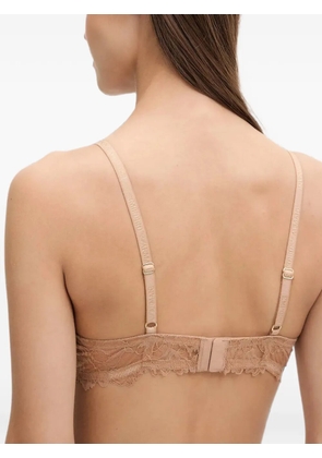 Emporio Armani lace-overlay logo-strap bra - Neutrals