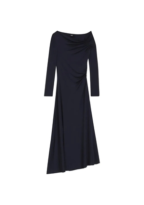 BOSS asymmetric-neck ruched-detailing midi dress - Blue