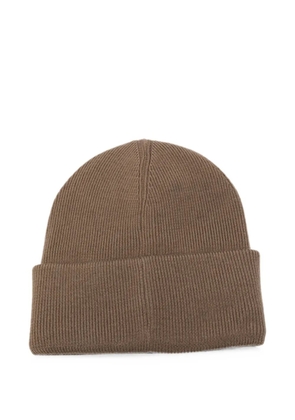 Moose Knuckles logo-patch ribbed-knit beanie hat - Brown
