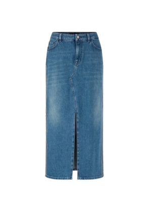 MARCCAIN front-slit logo-patch midi skirt - Blue