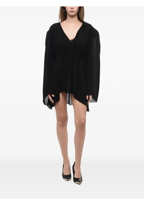 WARDROBE.NYC gathered V-neck asymmetric mini dress - Black