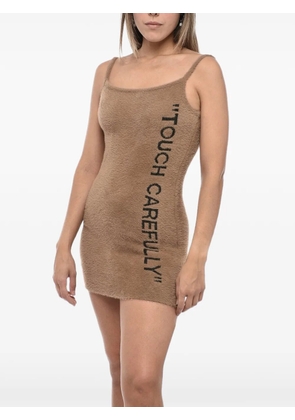 Off-White fuzzy embroidered dress - Brown