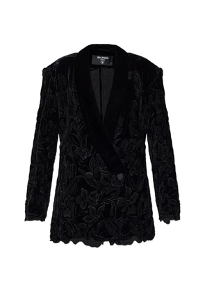 Balmain floral-embroidered velvet blazer - Black