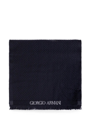 Giorgio Armani herringbone-pattern wool scarf - Blue