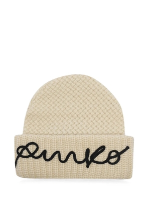 PINKO Bambu embroidered-logo beanie hat - Neutrals