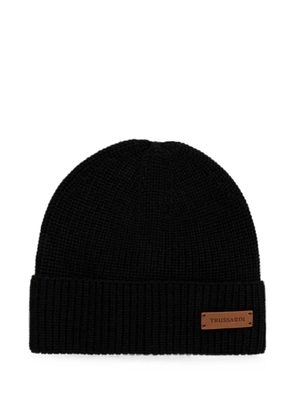 Trussardi logo-patch ribbed-knit beanie hat - Black