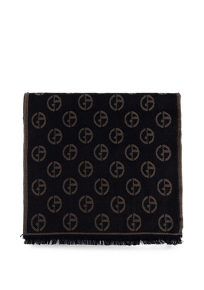 Giorgio Armani monogram-pattern frayed scarf - Blue