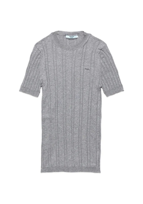 Prada short-sleeved ribbed-knit cotton sweater - Grey