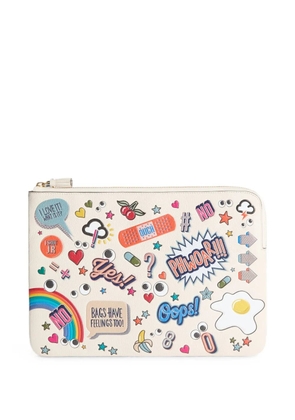 Anya Hindmarch All Over Stickers leather laptop case - Neutrals