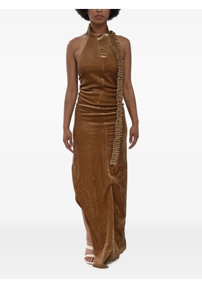 Off-White ruffled velour maxi dress - Brown