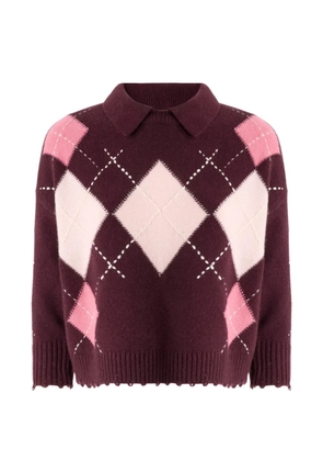 PINKO argyle-pattern distressed sweater - Red