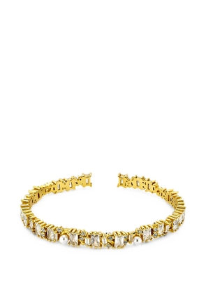 Velora Vie baguette-cut zircon pearl cuff bracelet - Gold
