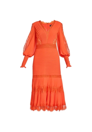 Tadashi Shoji maxi Nyssa Bishop lace-trimmed pleated midi dress - Orange