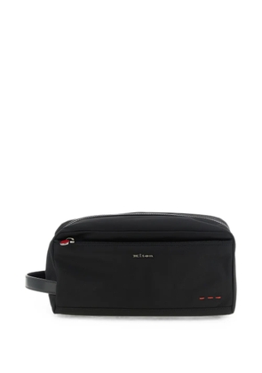 Kiton logo-plaque leather-trim wash bag - Black