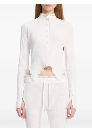 Ann Demeulemeester lace-trim ribbed top - White