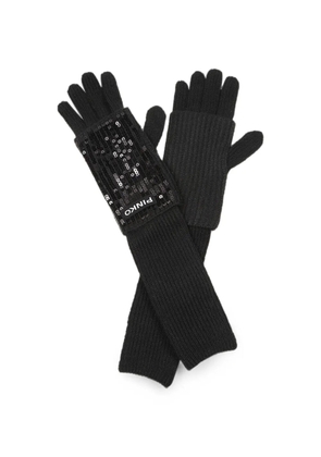 PINKO sequin-embellished ribbed-knit gloves - Black