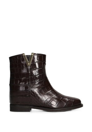 Via Roma 15 croc-effect internal wedge-heel ankle boots - Brown