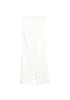 Self-Portrait pleated satin-finish tailored trousers - Neutrals