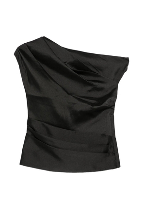 Self-Portrait asymmetric-neck draped top - Black