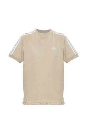 adidas ruffle-trim striped-sleeve T-shirt - Neutrals