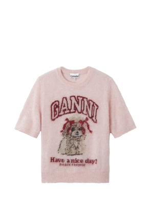 GANNI graphic-print short-sleeve sweater - Pink