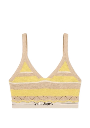 Palm Angels logo beach striped knit top - Yellow