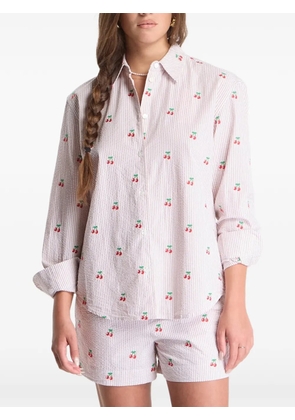 MC2 Saint Barth Meredith cherry-embroidered stripe-pattern shirt - Neutrals