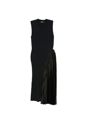 Emporio Armani pleated-panel ribbed-knit midi dress - Black