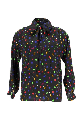Saint Laurent Pre-Owned 1979 Cosmic Print pussy-bow blouse - Black
