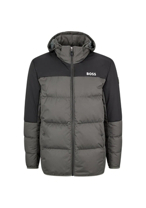 BOSS logo-print hooded down jacket - Grey