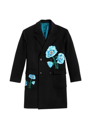 Awake NY floral-embroidered double-breasted overcoat - Black