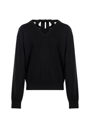Lanvin bow-detail V-neck sweater - Black