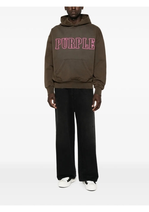 Purple Brand logo-print distressed cotton hoodie - Brown