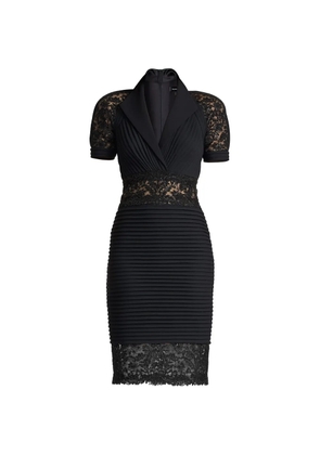 Tadashi Shoji lace-panelled pintuck midi dress - Black