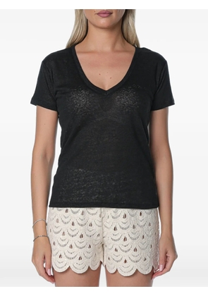 MC2 Saint Barth black linen Eloise T-shirt with embroidered logo