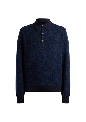 ETRO polo-style sweater in wool-blend jacquard with Arnica-motif - Blue