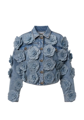 Philipp Plein cropped denim jacket all-over roses - Blue