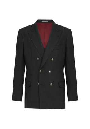 Brunello Cucinelli mouliné virgin wool twill one-and-a-half breasted deconstructed blazer with metal buttons - Grey