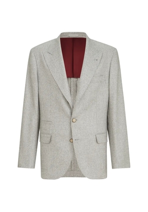 Brunello Cucinelli silk and cashmere cavalry tweed deconstructed blazer with large peak lapels - Grey