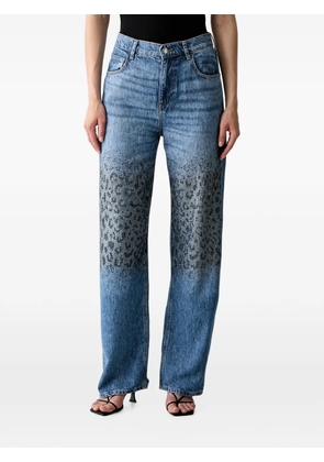 LIU JO leopard-pattern rhinestone-embellished jeans - Blue