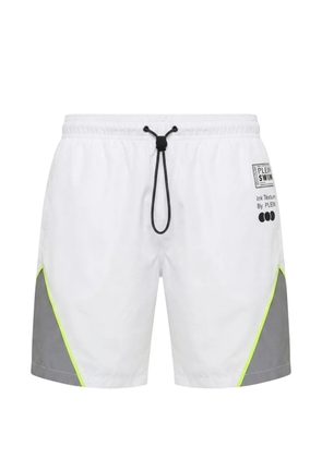 Plein Sport logo-print panelled swim shorts - White