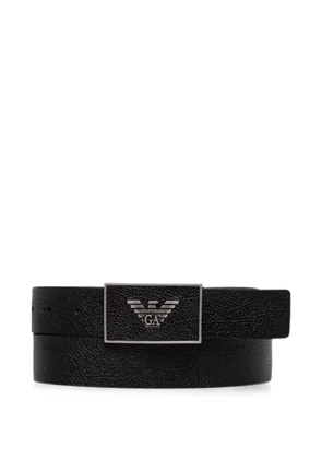 Emporio Armani logo-plaque pebbled-leather belt - Black