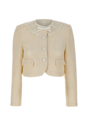 Self-Portrait lace-collar bouclé jacket - Neutrals
