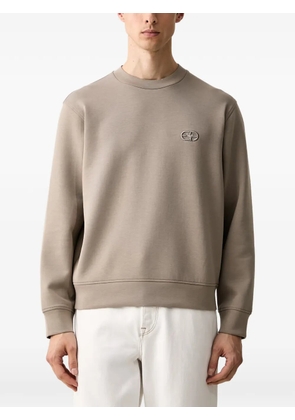 Emporio Armani logo-embroidered crew-neck sweatshirt - Neutrals