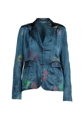 Avant Toi poppy-embroidered single-breasted blazer - Blue