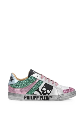 Philipp Plein nappa-leather lo-top sneakers glitter skull - Silver