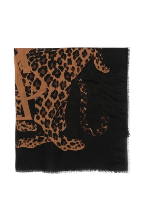 Saint Laurent leopard-print frayed scarf - Black
